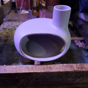 Matte White Modern Ceramic Vase Or Insence Burner with Side Neck